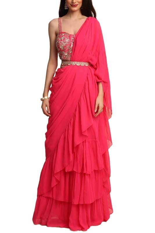 Version 1.0.0 Women's frill ruffle ready to wear saree for wedding mehandi party diwali haldi reception navratra gift - Image 1