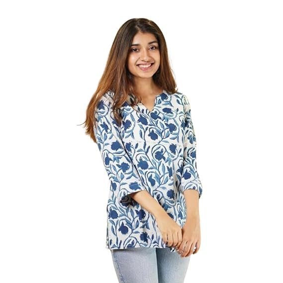 Version 1.0.0 Indian Women's Tunics Tops Cotton Hand Block Printed Short Kurti Kurta Shirt Top for Women - Image 1