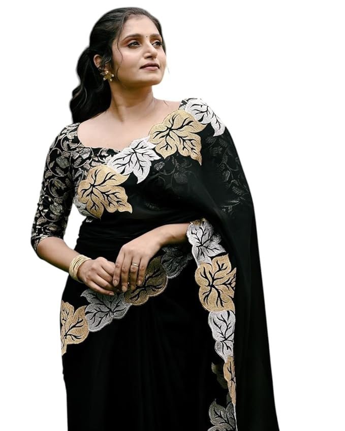 61rL2sDZlLL._SX679_ Women's Chifon Floral Printed Saree With Unstiched Blouse Piece For Festival And Function. - Image 1