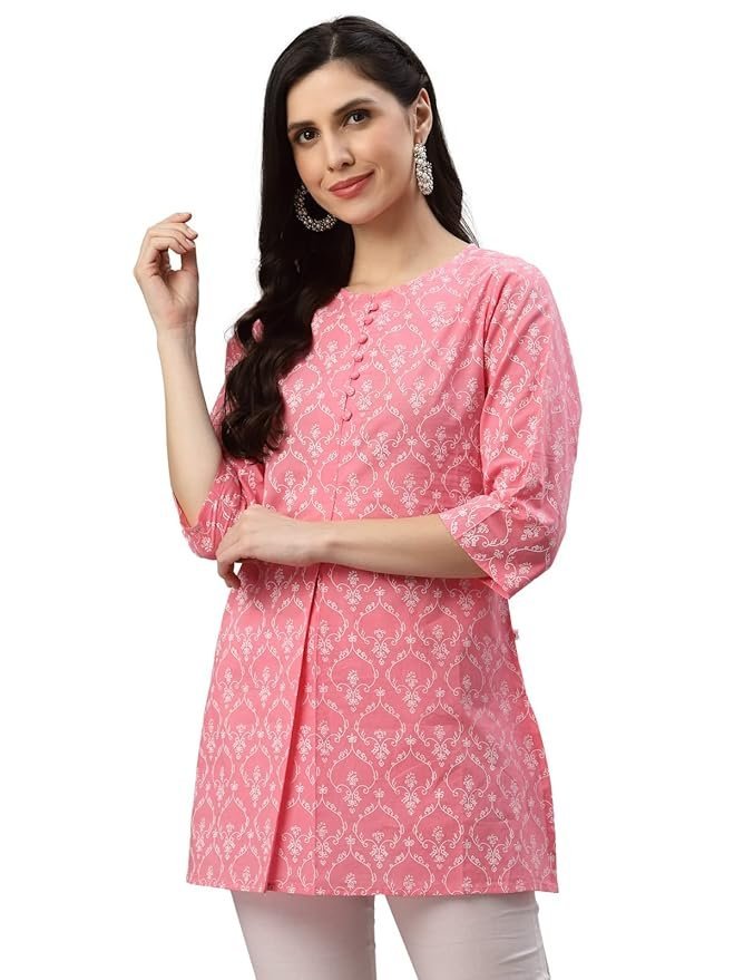 71UuO3hoOGL._SY879_ Women's Cotton Floral Printed Short Kurta for Women - Image 1