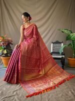 Women's Kanjivaram patola Soft Lichi Silk Sarees With Unstitched Blouse Piece - Image 3
