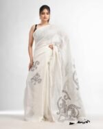Jamdani Pattern Saree with Contrast Pallu - Image 5