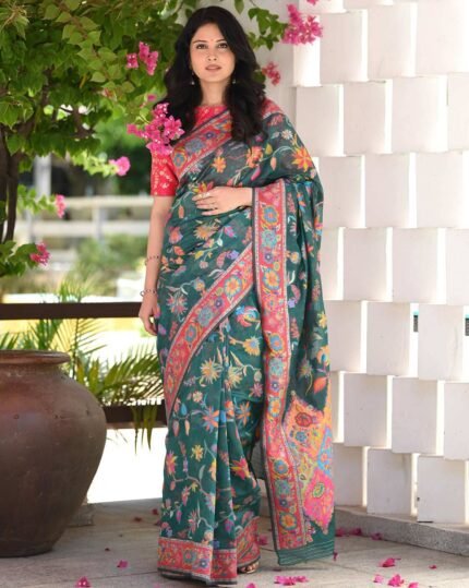 Floral Woven Saree with Contrast Border