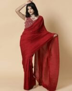 Women Pleated Georgette Saree with Embellished Blouse - Image 2