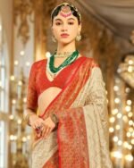 Women Woven Saree with Contrast Border - Image 4